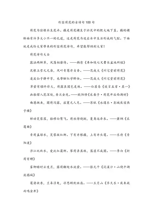 形容荷花的古诗句100句