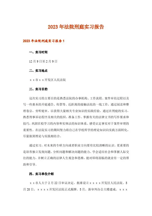2023年法院刑庭实习报告