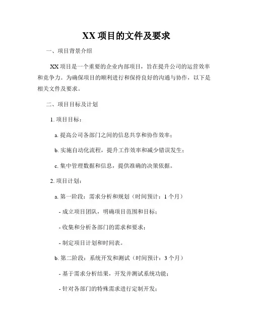 XX项目的文件及要求