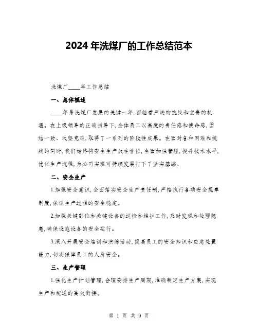 2024年洗煤厂的工作总结范本(三篇)