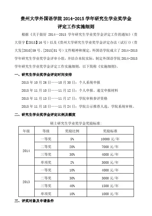 贵州大学外国语学院20142015学年研究生学业奖学金