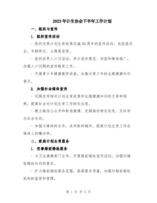 2023年计生协会下半年工作计划