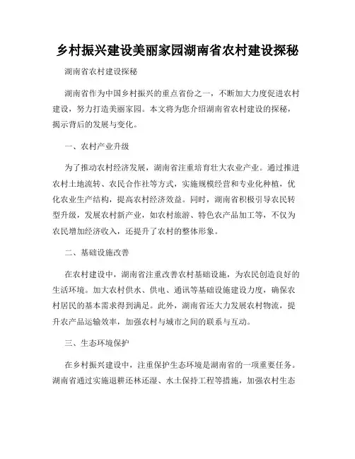 乡村振兴建设美丽家园湖南省农村建设探秘