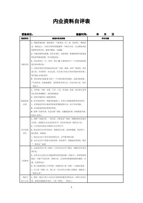 内业资料检查用表