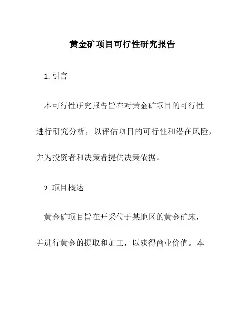 黄金矿项目可行性研究报告