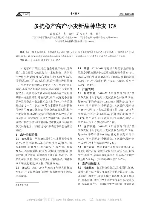 多抗稳产高产小麦新品种华麦158 　