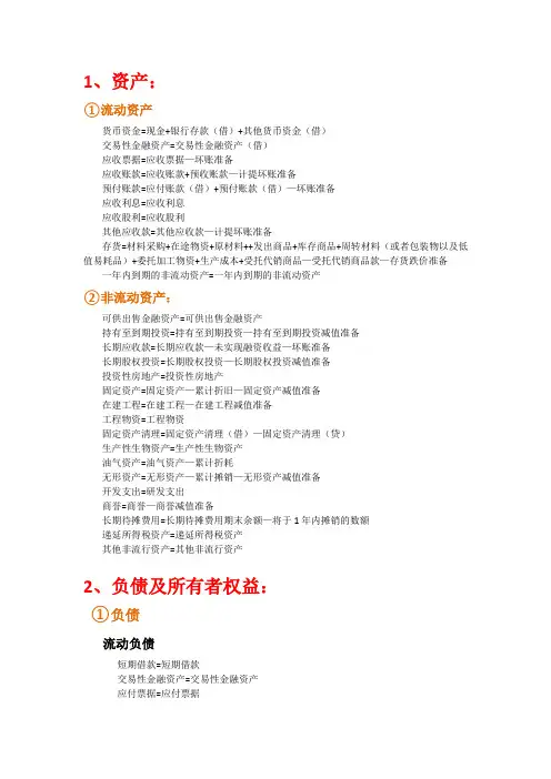 资产负债表公式