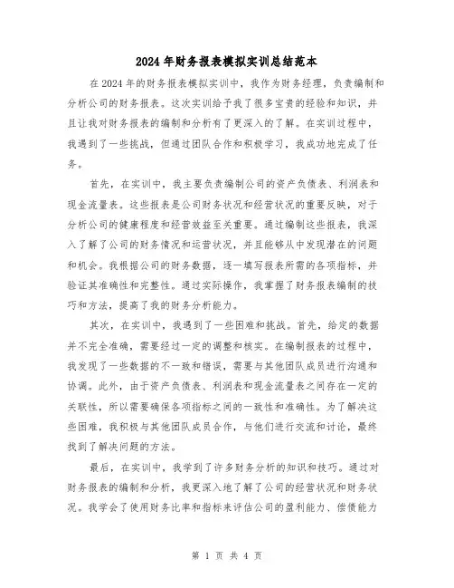 2024年财务报表模拟实训总结范本(2篇)