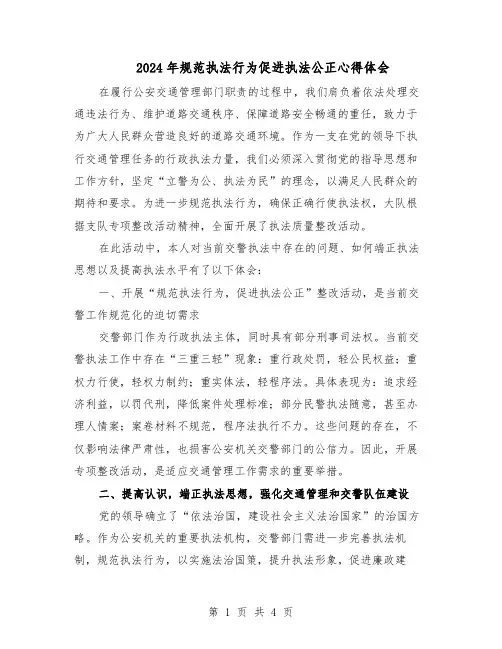2024年规范执法行为促进执法公正心得体会（二篇）