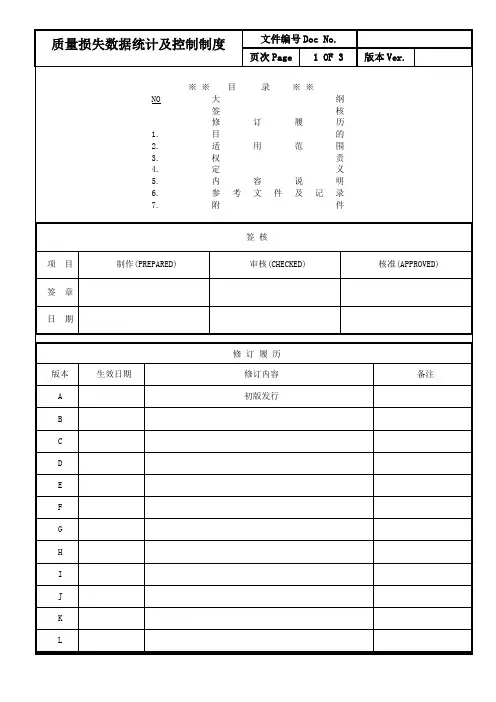 质量损失数据统计及控制制度
