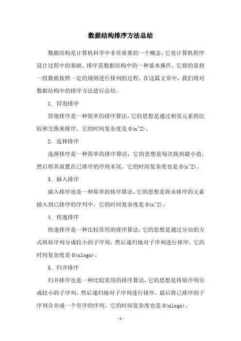 数据结构排序方法总结