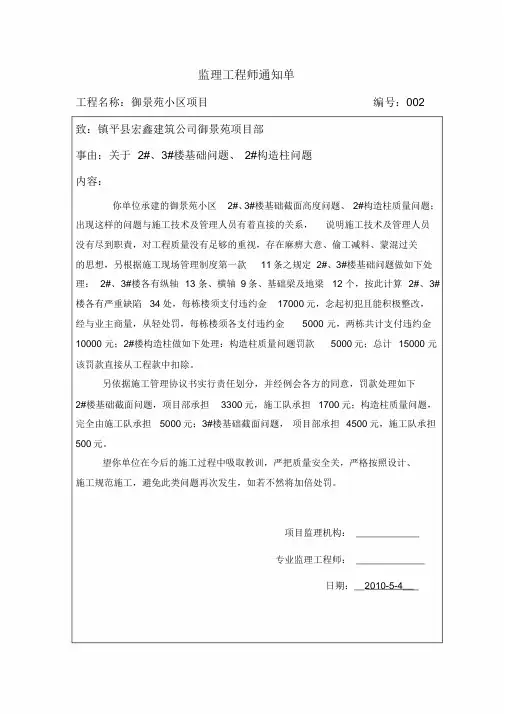 监理通知单样本