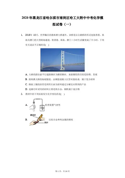 2020年黑龙江省哈尔滨市南岗区哈工大附中中考化学模拟试卷(一)(附答案详解)