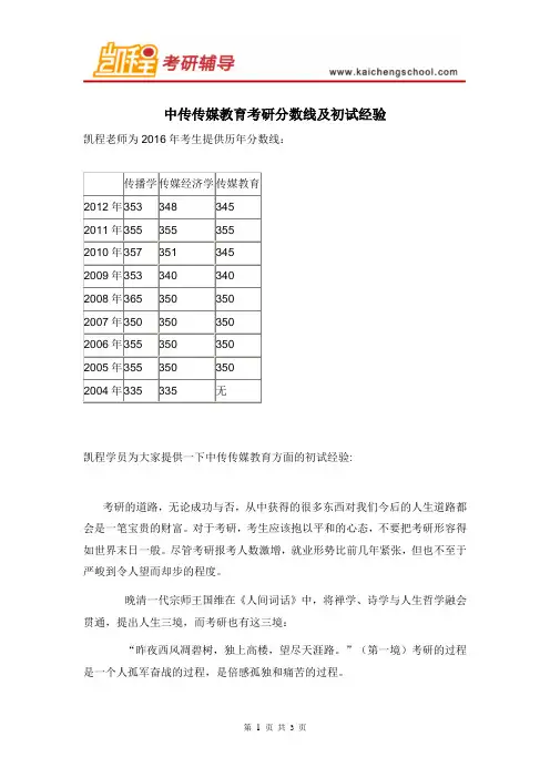 中传传媒教育考研分数线及初试经验