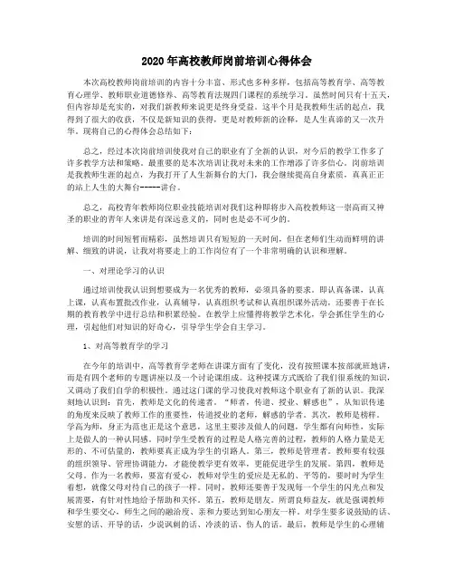 2020年高校教师岗前培训心得体会