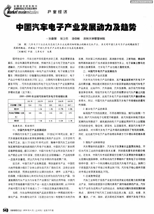 中国汽车电子产业发展动力及趋势