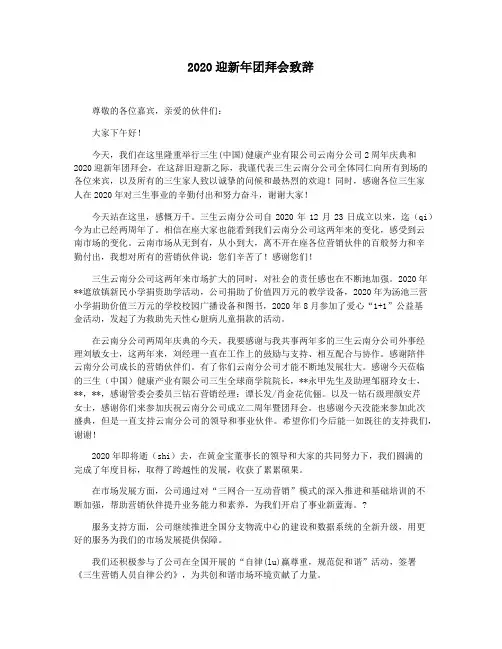 2020迎新年团拜会致辞