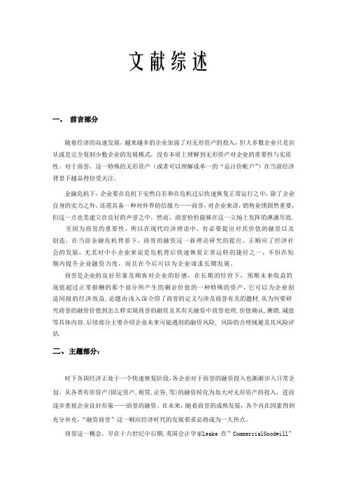 商誉的融资文献综述