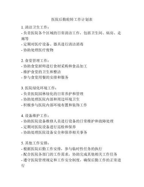 医院后勤轮转工作计划表
