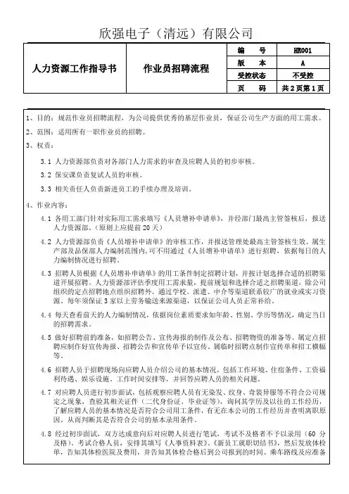 HR001作业员招聘作业指导书