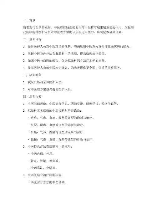 肛肠科中医理方案培训计划