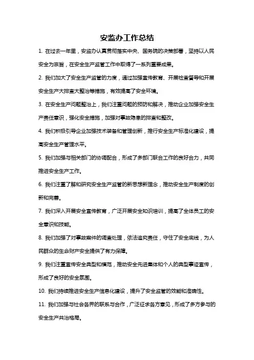 安监办工作总结