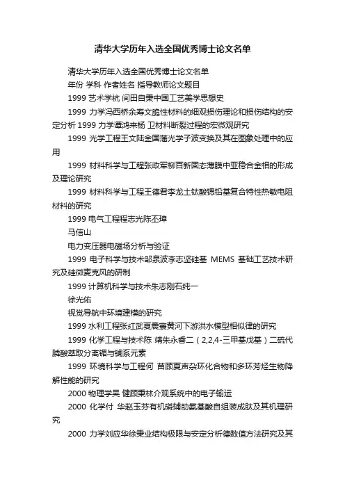 清华大学历年入选全国优秀博士论文名单