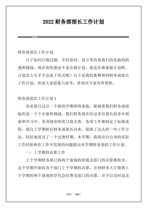 2022财务部部长工作计划例文