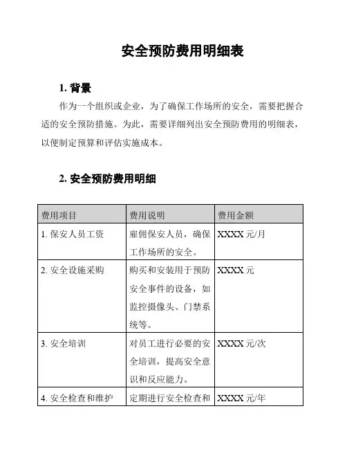 安全预防费用明细表
