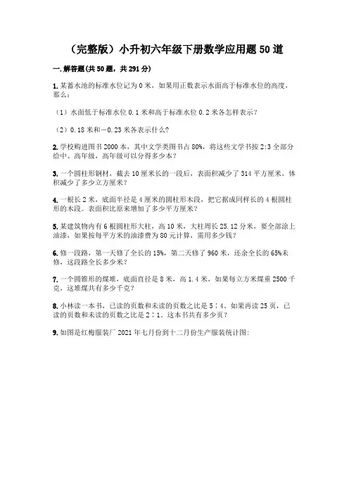 (完整版)小升初六年级下册数学应用题50道附参考答案【实用】