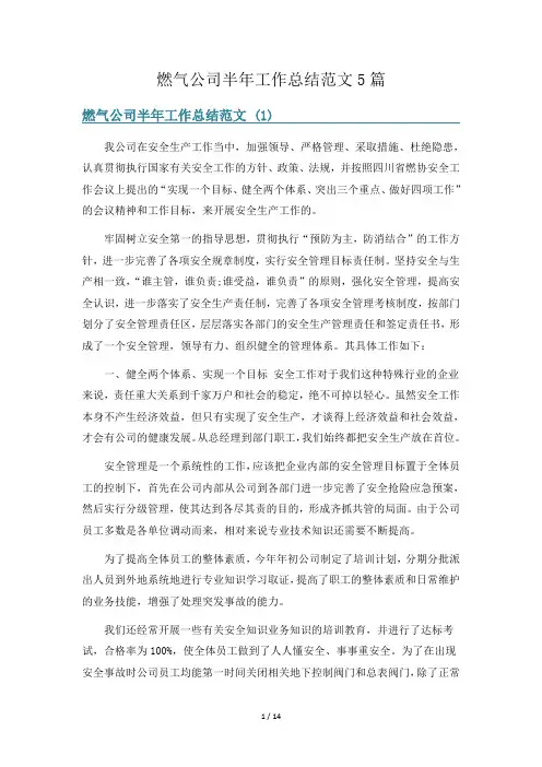 燃气公司半年工作总结范文5篇