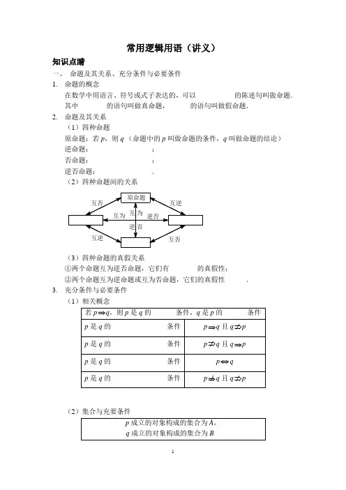 常用逻辑用语(讲义)含答案