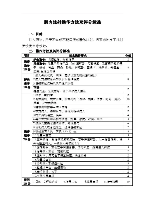肌内注射操作方法及评分标准