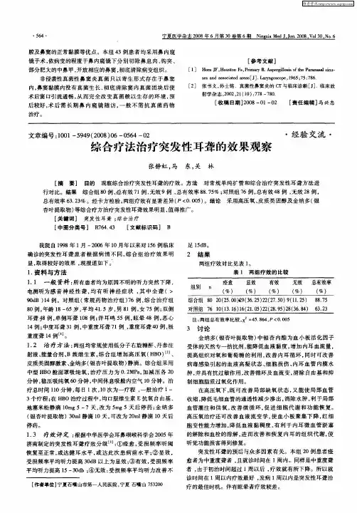 综合疗法治疗突发性耳聋的效果观察