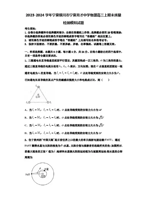 2023-2024学年宁夏银川市宁夏育才中学物理高三上期末质量检测模拟试题含解析