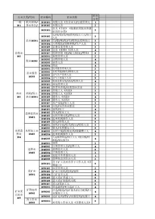 职业行业大类代码职业编码职业名称分类12