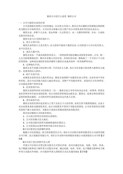 独资公司是什么意思独资公司