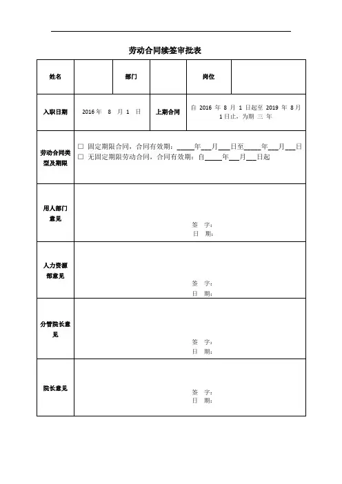 续签劳动合同意见征询表