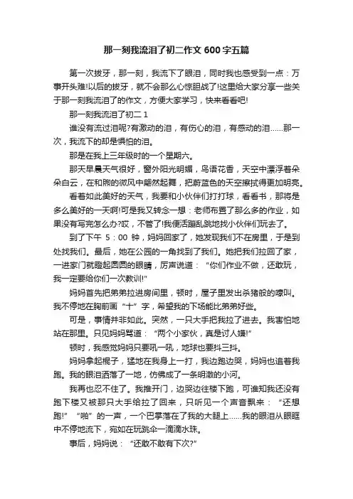 那一刻我流泪了初二作文600字五篇