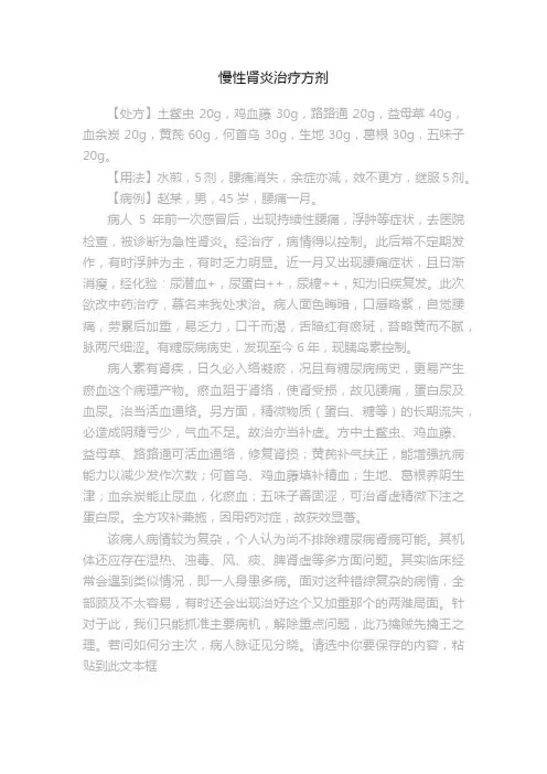 慢性肾炎治疗方剂