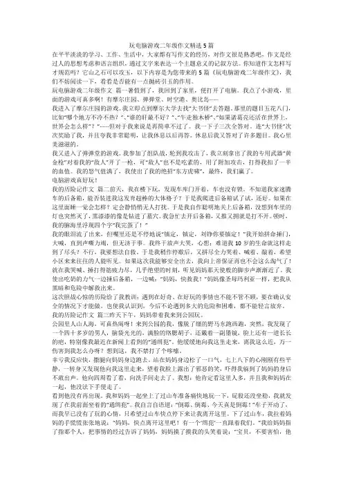 2023最新-玩电脑游戏二年级作文精选5篇