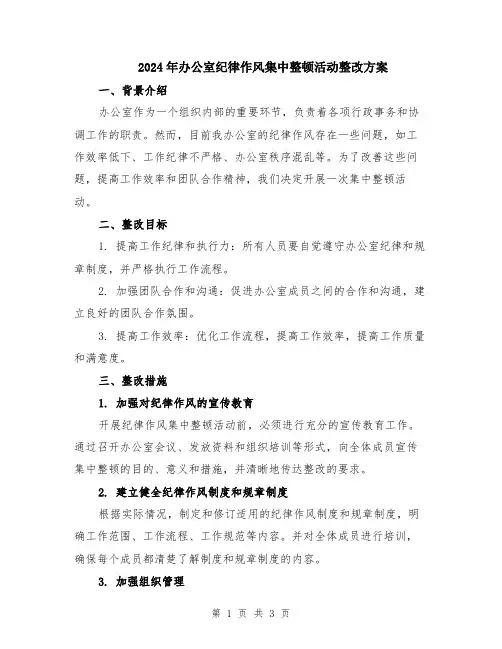 2024年办公室纪律作风集中整顿活动整改方案