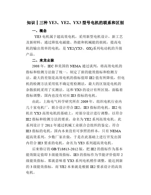 知识┃三种YE3、YE2、YX3型号电机的联系和区别