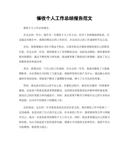 催收个人工作总结报告范文