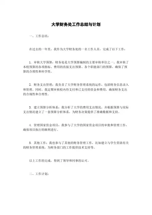 大学财务处工作总结与计划