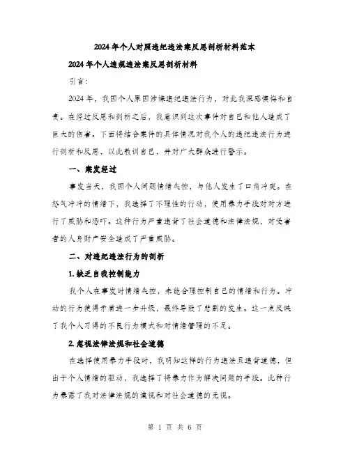 2024年个人对照违纪违法案反思剖析材料范本(2篇)