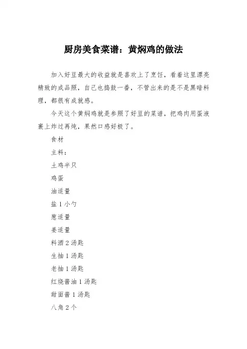 厨房美食菜谱：黄焖鸡的做法