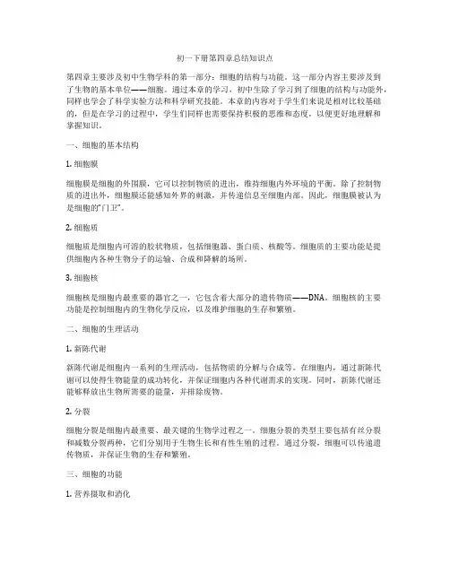 初一下册第四章总结知识点