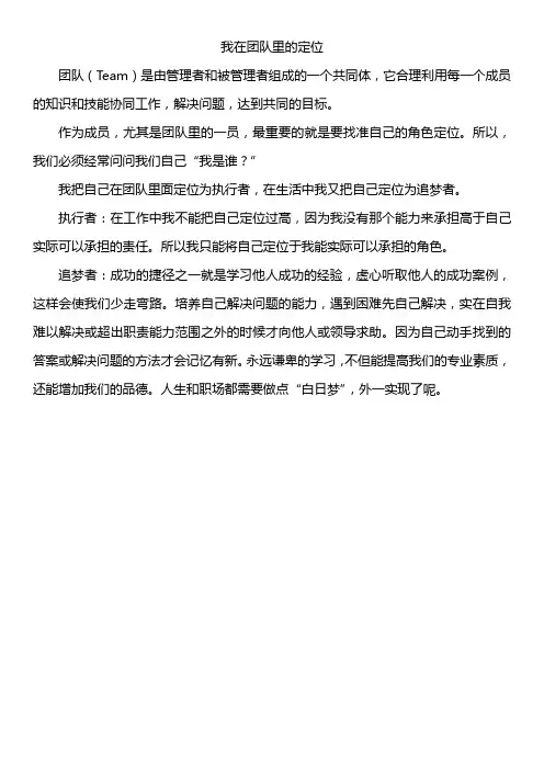 我在团队里的定位