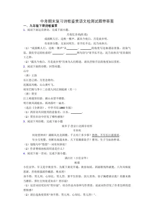 中考期末复习诗歌鉴赏语文检测试题带答案